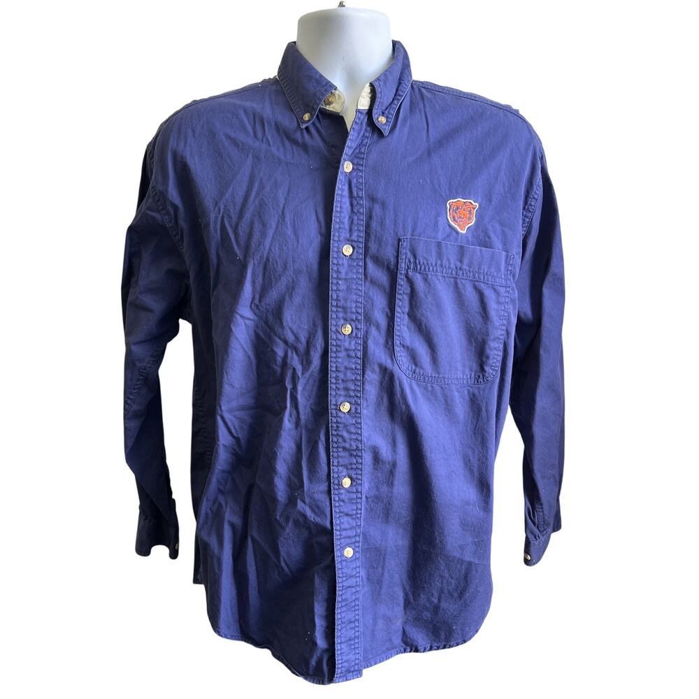 🧢 CSIA M Blue 100% Cotton Button-Down Shirt Bear Patch Preppy Sportcore Y2K - Picture 1 of 4